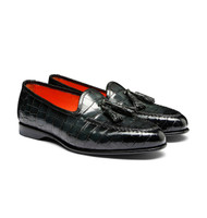 Mocasín Andrea de hombre con borlas en piel de aligátor verde - Santoni - 2
