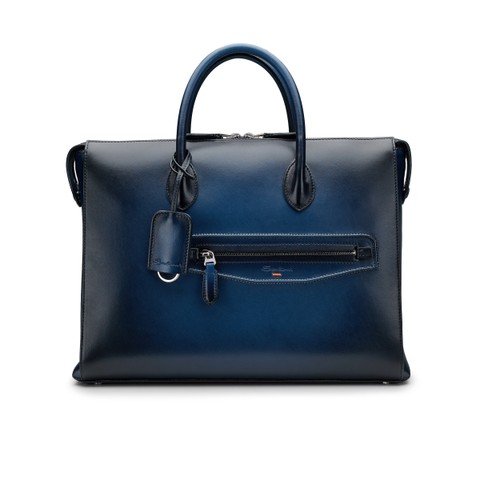 Sac d&rsquo;ordinateur en cuir bleu - Santoni - 1