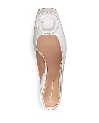Escarpin &agrave; bride arri&egrave;re et talon mi-haut en cuir blanc pour femme - Santoni - 6