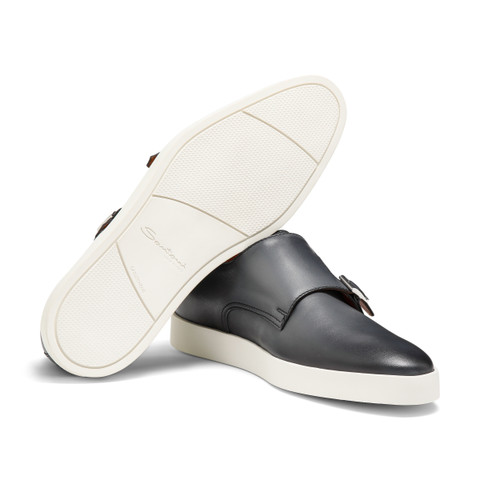 Men's grey leather double-buckle shoe - Santoni - 3