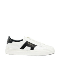 Men’s white and black leather double buckle sneaker - Santoni - 1