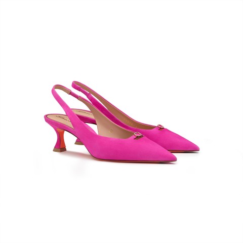 Women's pink suede mid-heel slingback - Santoni - 3