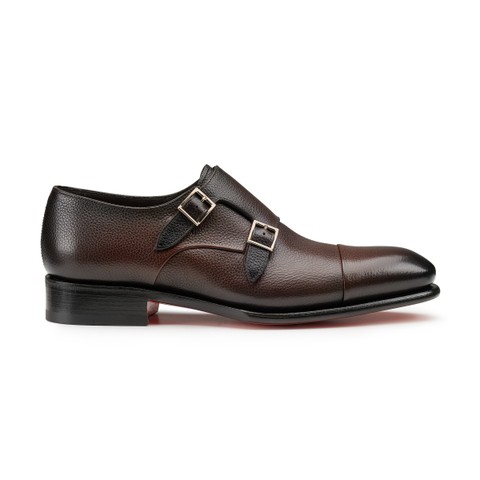 Men's dark brown leather double monk straps shoe - Santoni - 1