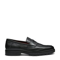 Men's black tumbled leather penny loafer - Santoni - 1