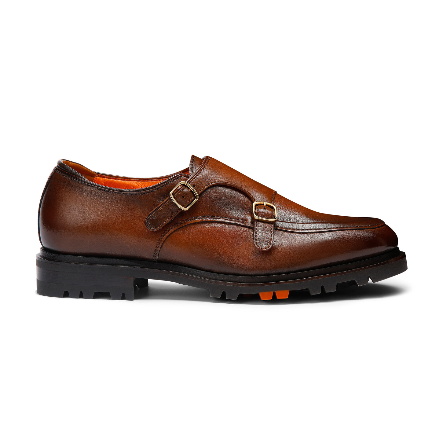 Santoni Doppia fibbia da uomo in pelle marrone