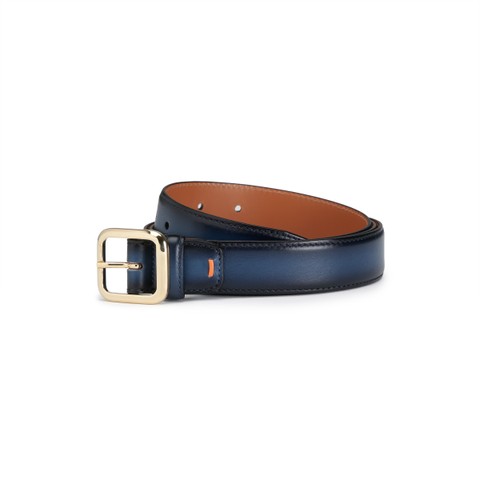 Blue leather adjustable belt - Santoni - 1