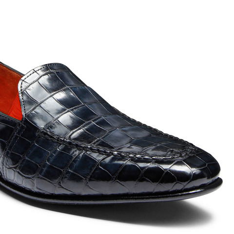 Mocassin en alligator bleu pour homme - Santoni - 5