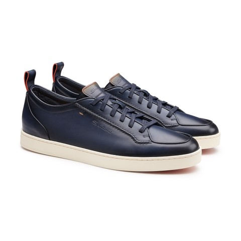 Men's blue leather Santoni Off-duty sneaker - Santoni - 2