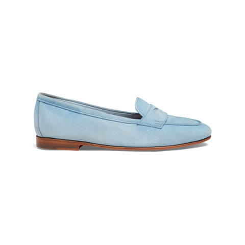 Women's light blue suede Carla loafer - Santoni - 1