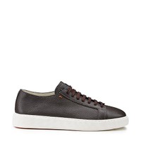Men's dark brown tumbled leather sneaker - Santoni - 1