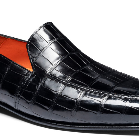 Mocasín de hombre en piel de aligátor negro - Santoni - 5