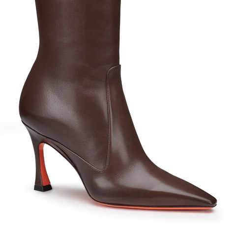 Women's dark brown leather high-heel boot - Santoni - 5