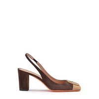 Women's dark brown and beige suede high-heel slingback - Santoni - 1