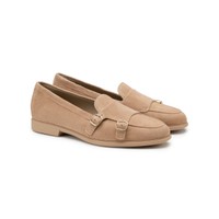 Beigefarbene Loafer f&uuml;r Damen aus Wildleder mit Doppelschnalle - Santoni - 2
