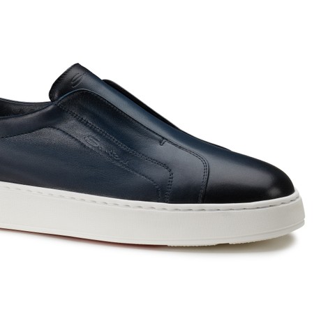 Men's blue leather slip-on sneaker - Santoni - 5