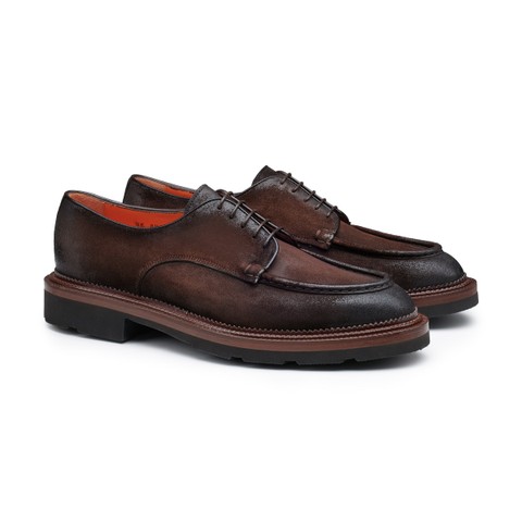Men's dark brown suede Derby shoe - Santoni - 2