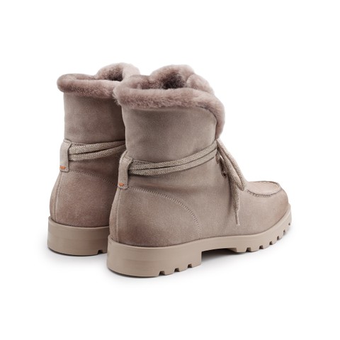 Women's dove grey suede ankle boot with fur - Santoni - 4