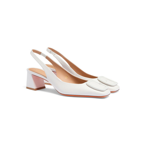 Women's white leather mid-heel slingback - Santoni - 2