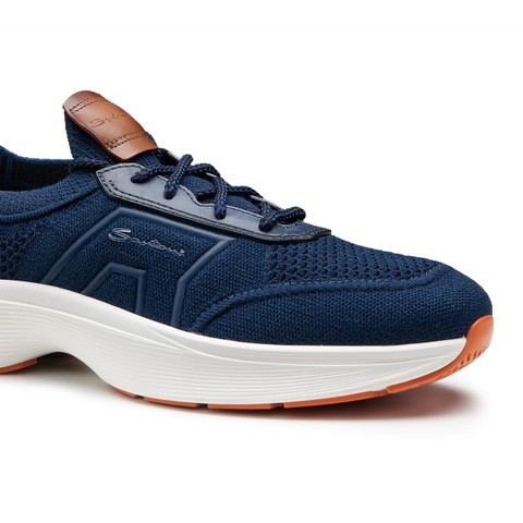 Men's blue stretch knit Easy Bounce sneaker - Santoni - 5