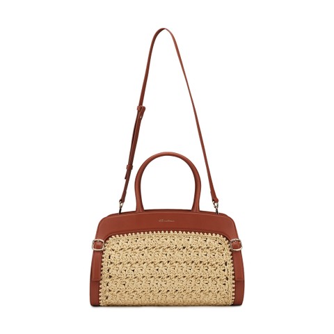 Borsa a mano in pelle marrone e rafia - Santoni - 2