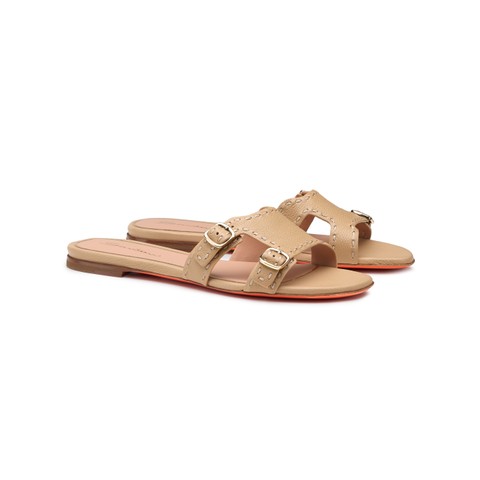 Women's beige leather Didi slide sandal - Santoni - 2