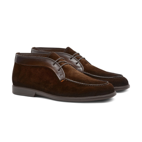Men's dark brown suede and leather desert boot - Santoni - 3