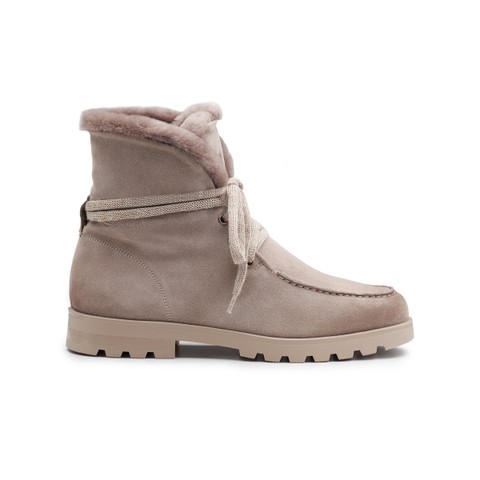 Women's dove grey suede ankle boot with fur - Santoni - 1
