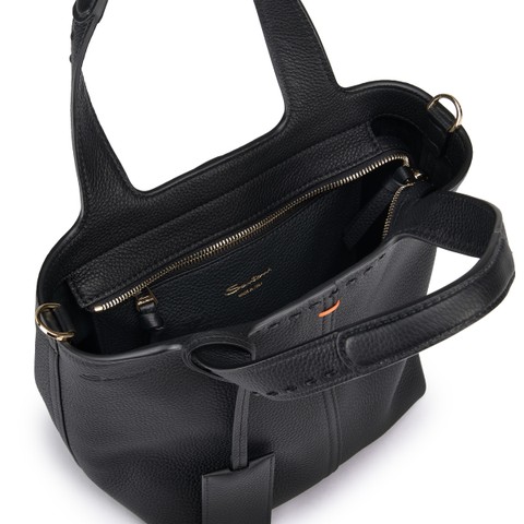 Black tumbled leather handbag - Santoni - 5