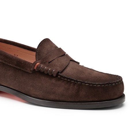 Women's dark brown suede penny loafer - Santoni - 5