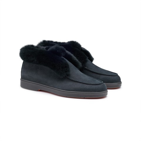 Women's black suede desert boot with fur - Santoni - 2