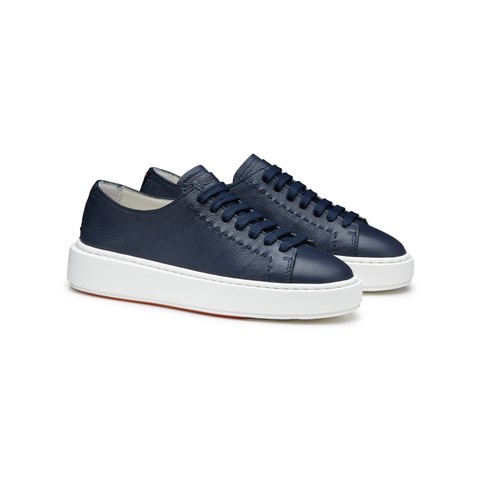 Women's blue leather sneaker - Santoni - 2