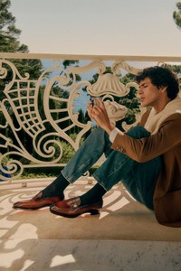 Men's dark brown leather penny loafer - Santoni - editorial