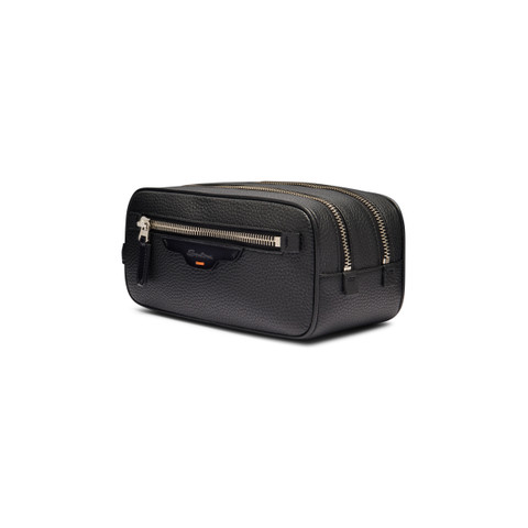Black tumbled leather beauty case - Santoni - 2