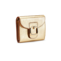 Gold laminated leather wallet with coin pocket - Santoni - 2