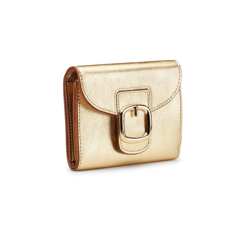 Gold laminated leather wallet with coin pocket - Santoni - 2