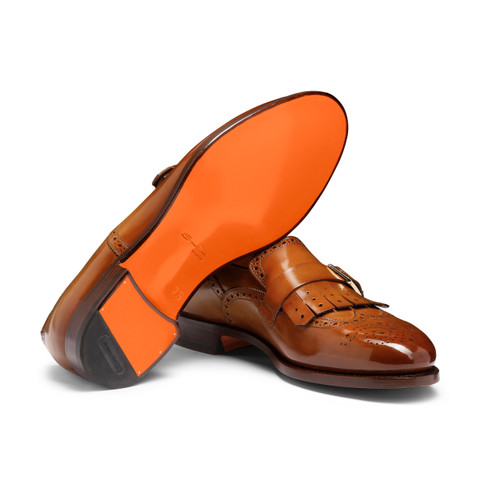 Mono fibbia con frangia da uomo in pelle marrone chiaro - Santoni - 4