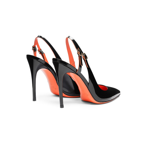Women's black patent leather high-heel slingback - Santoni - 3