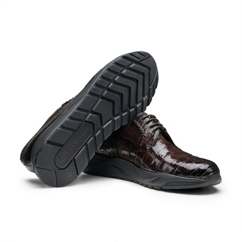Men's dark brown alligator leather Derby lace-up - Santoni - 3