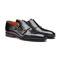 Men's black leather double monk straps shoe - Santoni - 2