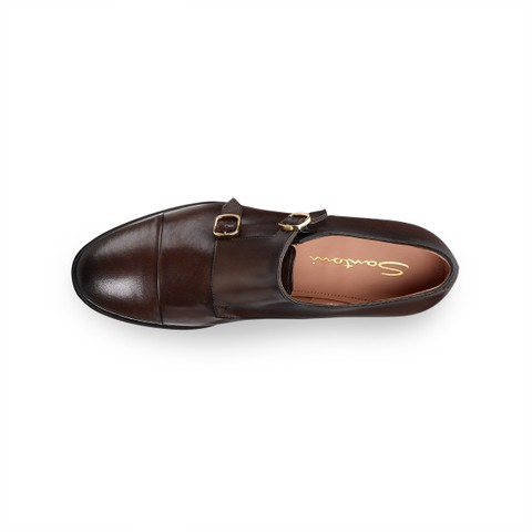 Women's dark brown leather double monk straps shoe - Santoni - 5