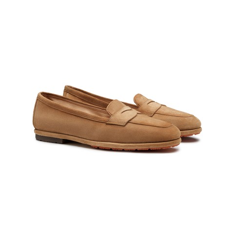 Women's beige suede Carla penny loafer - Santoni - 3