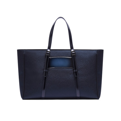 Blue leather and nylon shopping bag - Santoni - 5