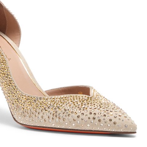 Women's beige suede and strass high-heel pump - Santoni - 5