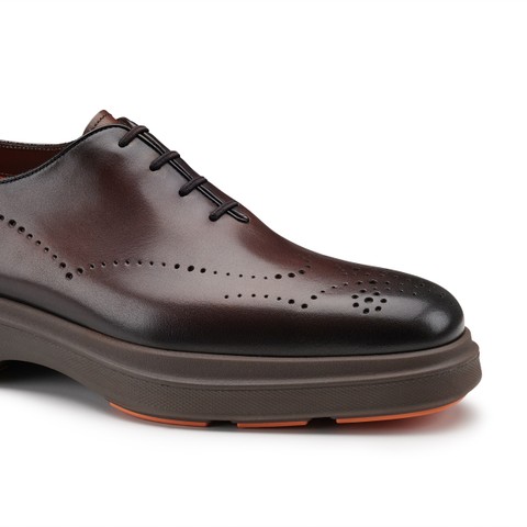 Zapatos de cordones Oxford tipo brogue Easy Nova de hombre en piel marr&oacute;n oscuro - Santoni - 5