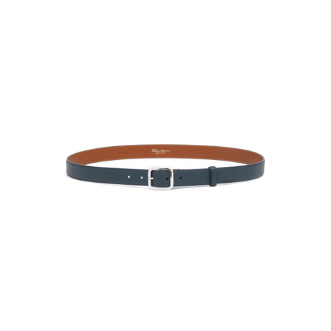 Blue tumbled leather adjustable belt - Santoni - 4