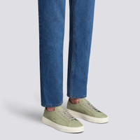 Men's light green tumbled leather Double Buckle Sneaker - Santoni - 2