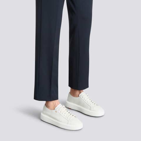 Women's white tumbled leather sneaker - Santoni - 2
