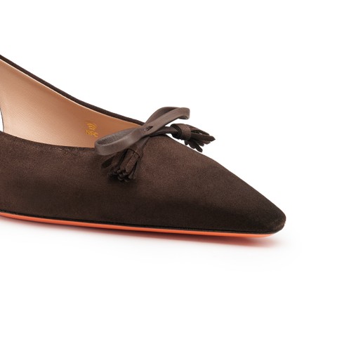 Women's dark brown suede low-heel slingback - Santoni - 5
