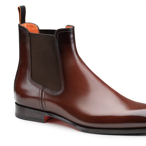 Men's dark brown leather Chelsea boot - Santoni - 5
