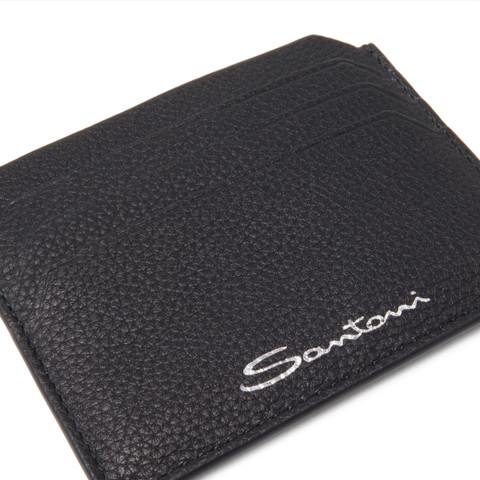 Black tumbled leather credit card holder - Santoni - 2